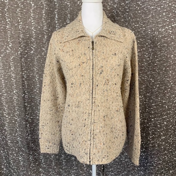 croft & barrow Sweaters - Croft & Barrow Full Zip Tan Knit Sweater Women's Petite Large